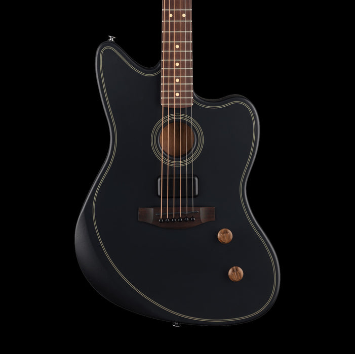 Fender Acoustasonic Standard Jazzmaster Black Acoustic Electric Guitar Front Crop