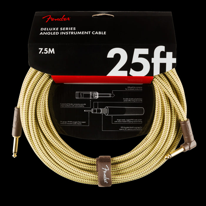 Fender Deluxe 25' Angle Instrument Cable Tweed with Packaging