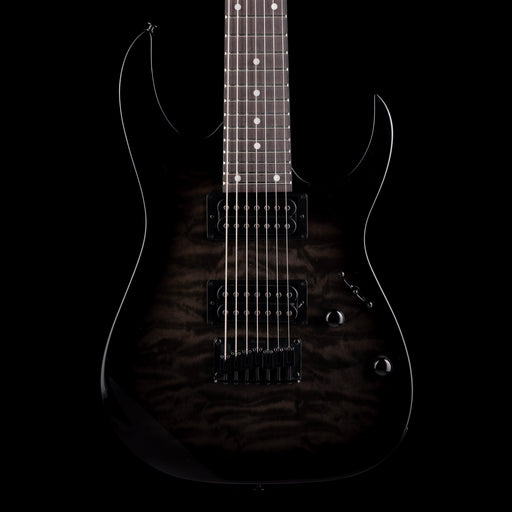 Used Ibanez GIO GRG7221QA 7-String Electric Guitar Trans Black With Gig Bag