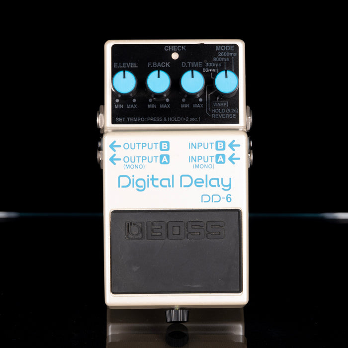 Boss DD-6 digital delay pedal on a black background