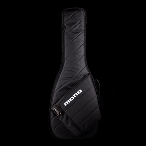 Black guitar bag with 'mono' branding on a black background