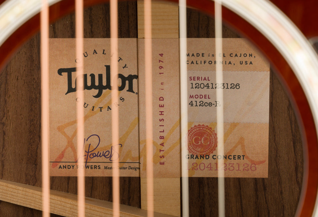 Taylor 412ce-R Grand Concert Indian Rosewood Tobacco Sunburst Acoustic Electric Guitar with Case - 1204123126  Demo