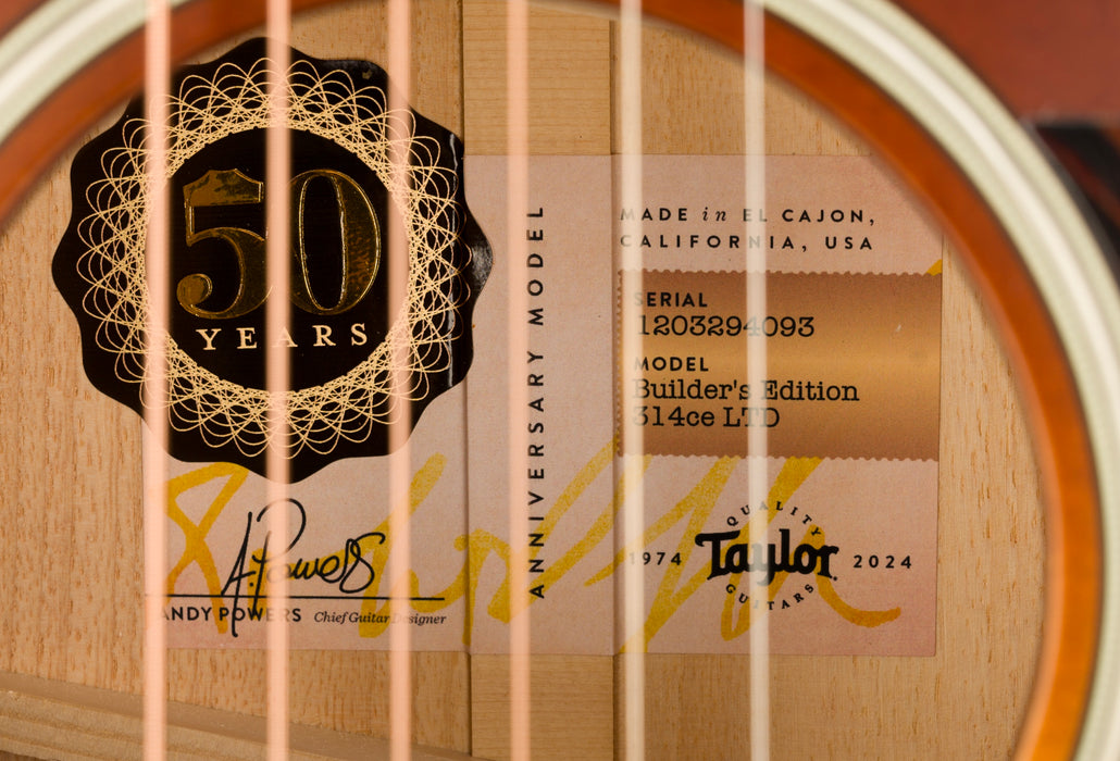 Taylor 50th Anniversary Builder's Edition 314ce LTD Kona Burst With Case