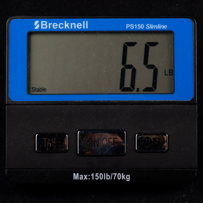 Brecknell digital scale displaying weight on a black background