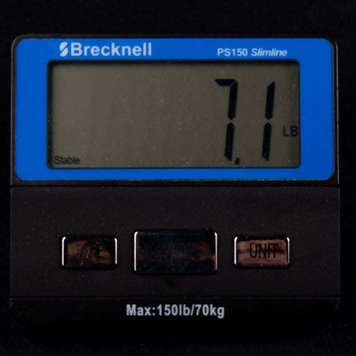 Brecknell PS150 Slimline digital scale displaying 71 pounds on a black background