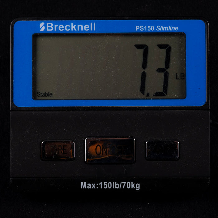 Brecknell digital scale displaying weight on a black background