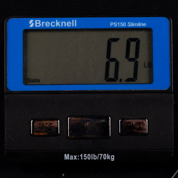 Brecknell PS150 Slimline digital scale displaying weight on a black background