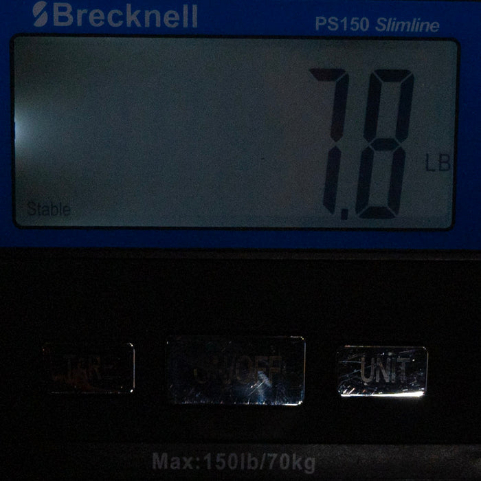 Digital scale displaying weight with 'Brecknell' branding