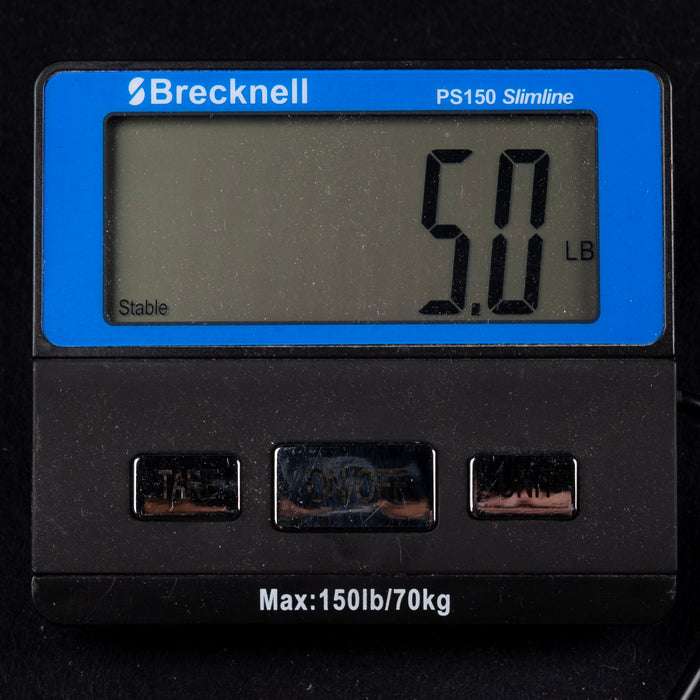 Brecknell PS150 Slimline digital scale displaying 5.0 pounds on a black background