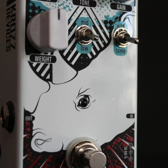 Krozz Devices Albino Rhino Overdrive Pedal Closeup 