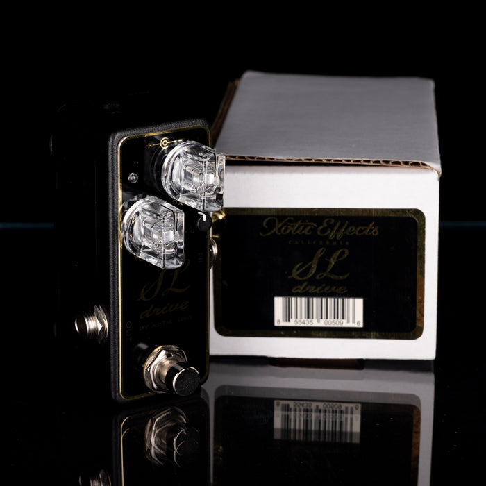 Guitar effects pedal with Xotic Effects branding on a black background