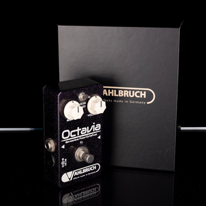 Aahlbruch Octavia guitar effects pedal with packaging in the background