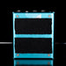 Blue rectangular object with black foam pads on a reflective surface