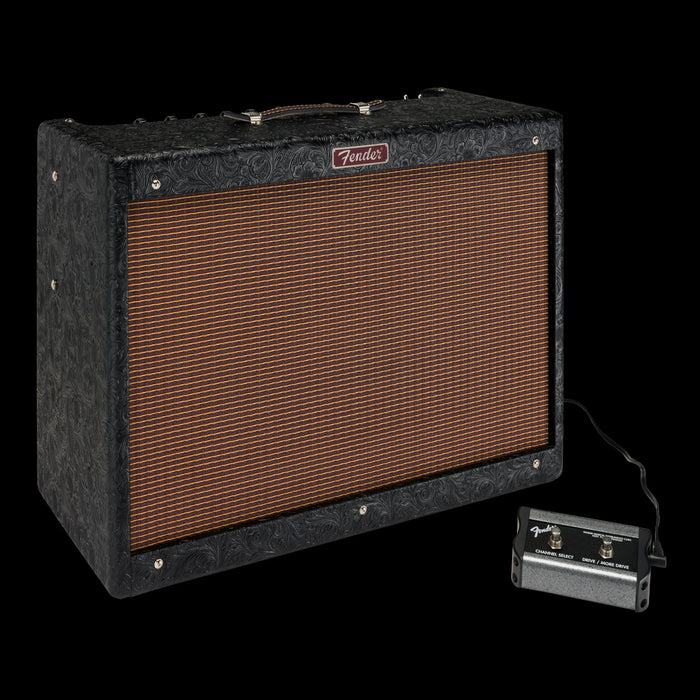 Fender Limited Edition 30th Anniversary Hot Rod Deluxe Black Western Guitar Amp Combo Side with Footswitch