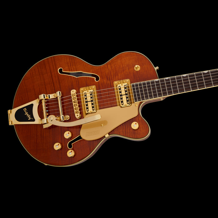 Gretsch Limited Edition Electromatic Flame Okoume Broadkaster Jr. Roundup Orange Contour Body Right