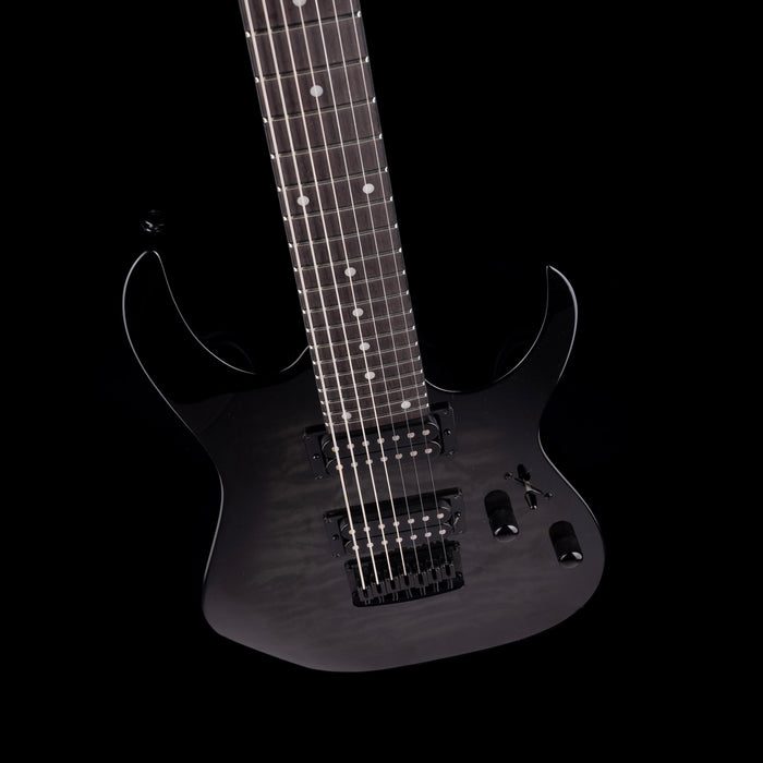 Used Ibanez GIO GRG7221QA 7-String Electric Guitar Trans Black With Gig Bag