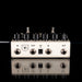 Audio interface with knobs and ports on a black background