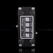 Guitar effects pedal with control panel on a black background