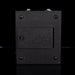 Black rectangular electronic device with textured surface and screws on a black background