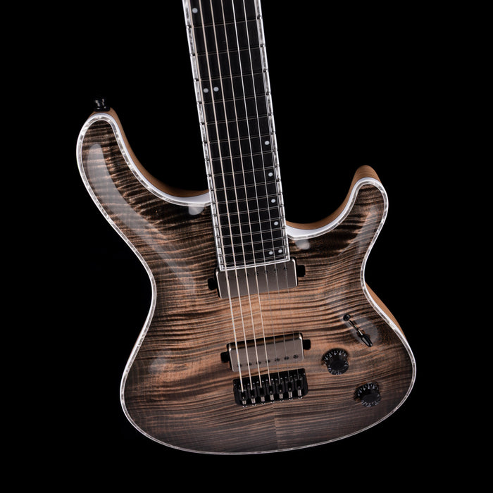 Mayones Regius Core 7 String Baritone 27" Scale 4A Flame Maple Top Black Feather Finish Gloss+Matt