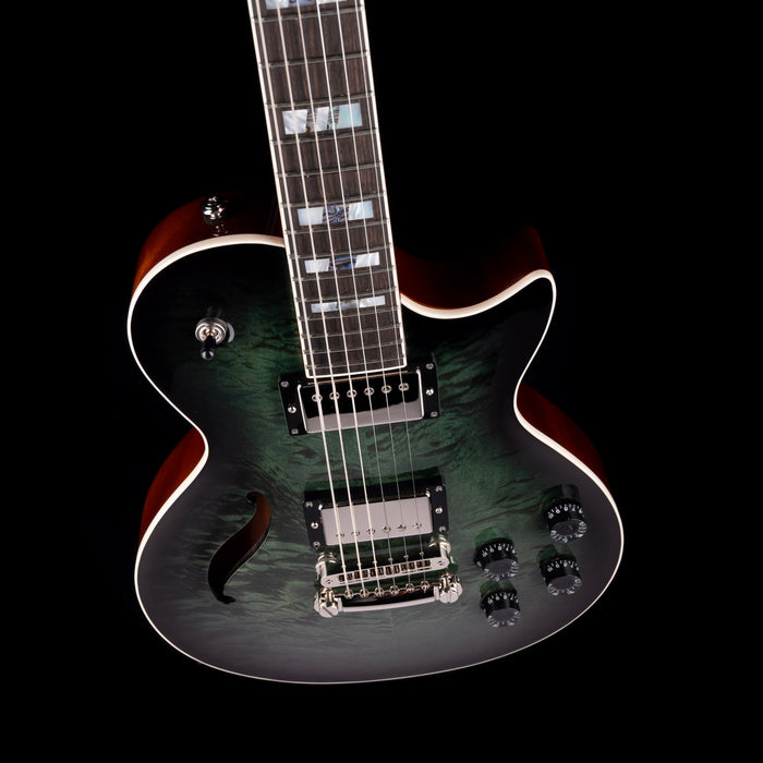 Prestige Guitars Master Built Elite Quilted Maple Semi-Hollow Forest Green Burst with Case