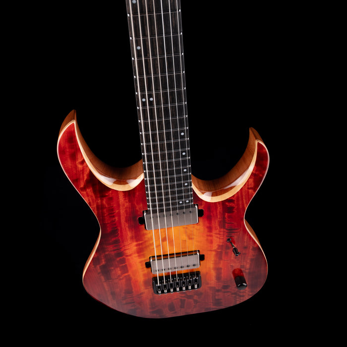 Mayones Duvell Elite 7 (26.5" Scale) Curly Poplar Top Lava Burst with Soft Case