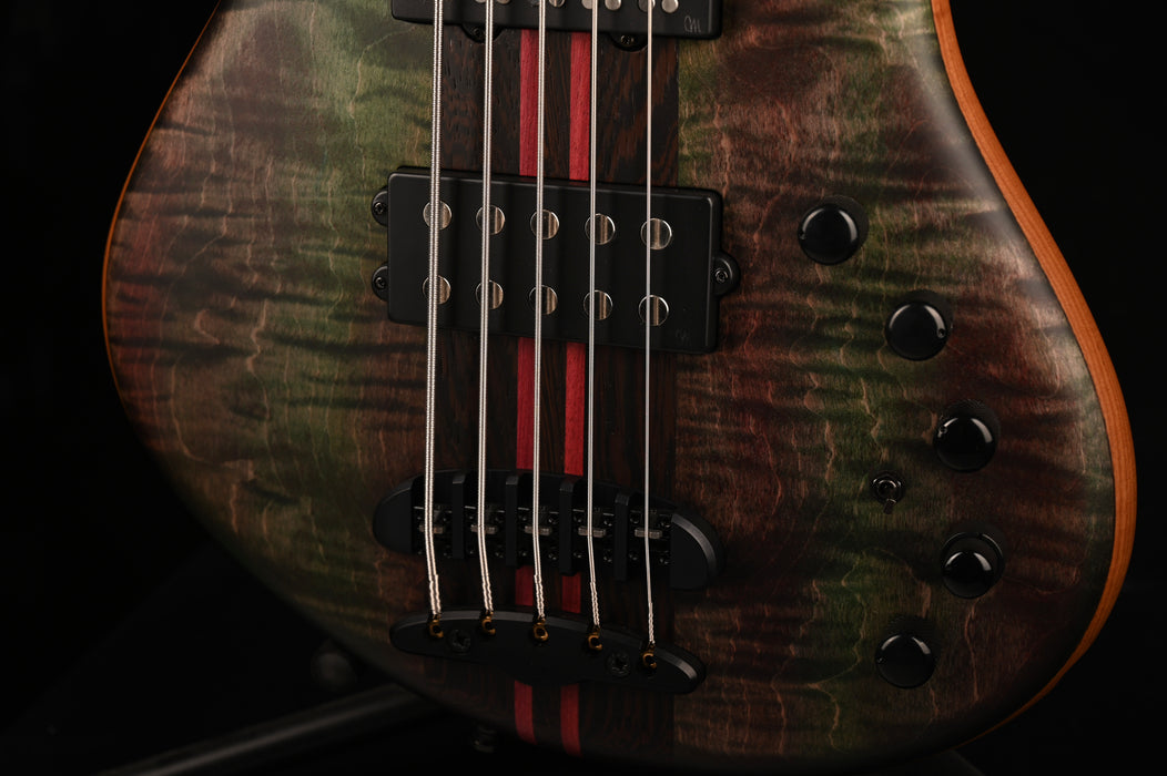 Mayones Patriot Tank 5 String Bass Guitar Flame Top Transparent Green with Case