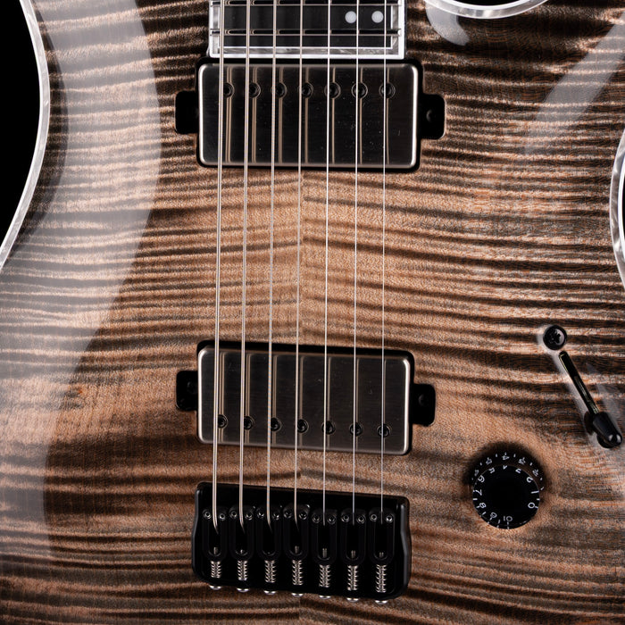 Mayones Regius Core 7 String Baritone 27" Scale 4A Flame Maple Top Black Feather Finish Gloss+Matt
