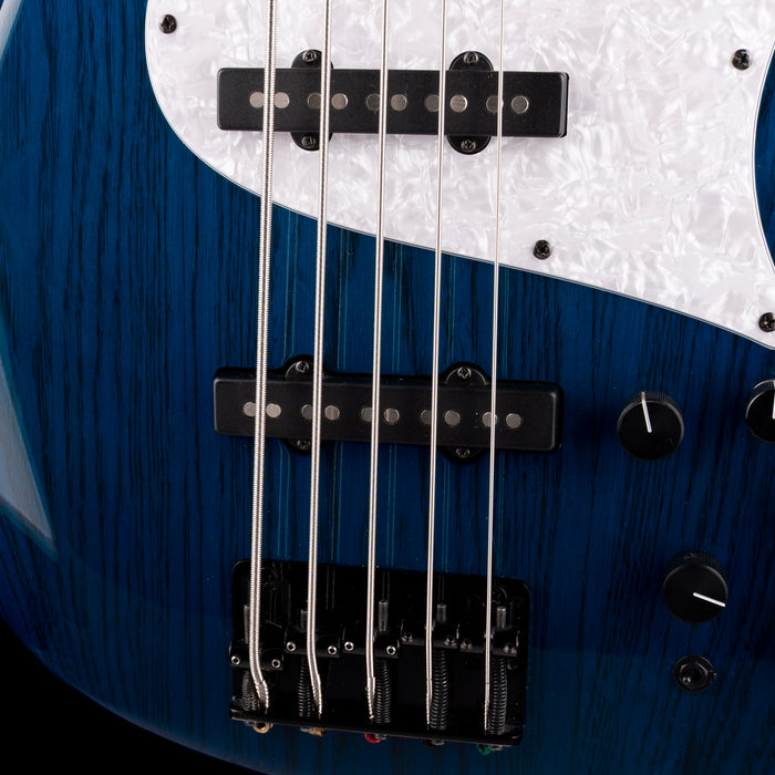Pre Owned 2015 Bacchus Craft Standard JB5 5-String Bass Trans Inked Blue With Gig Bag