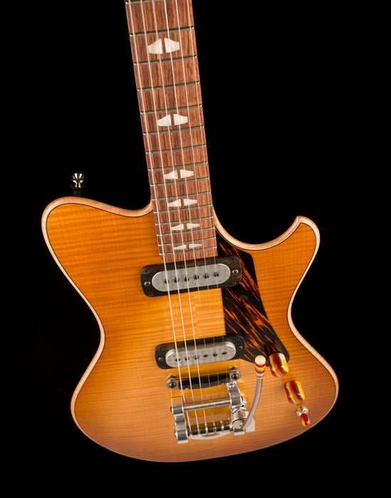Powers Electric A-Type Select Wild Honey Burst Firestripe Pickguard With Softshell Case