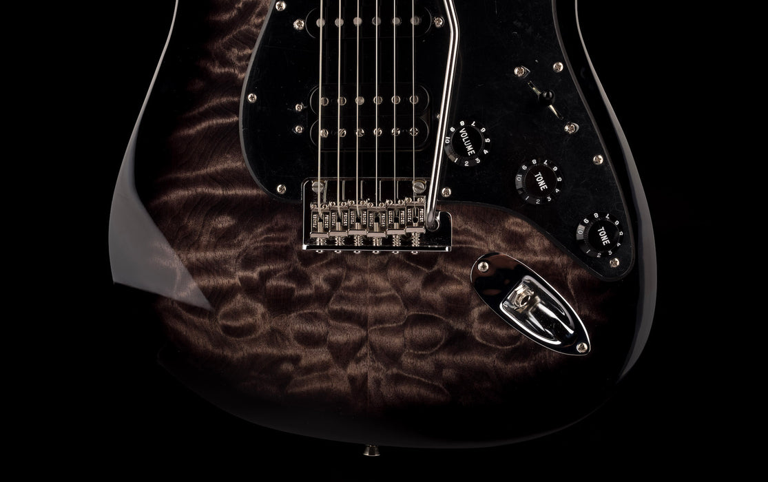 Pre Owned Fender Limited Edition American QMT Stratocaster HSS Pale Moon Trans Black With OHSC