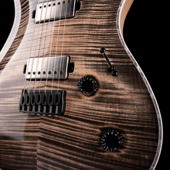 Mayones Regius Core 7 String Baritone 27" Scale 4A Flame Maple Top Black Feather Finish Gloss+Matt