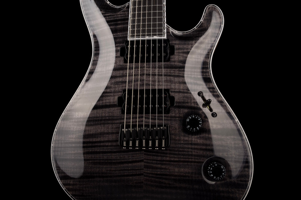 Mayones Regius Core 7 String Flame Top Trans Graphite Gloss Finish Guitar With Case