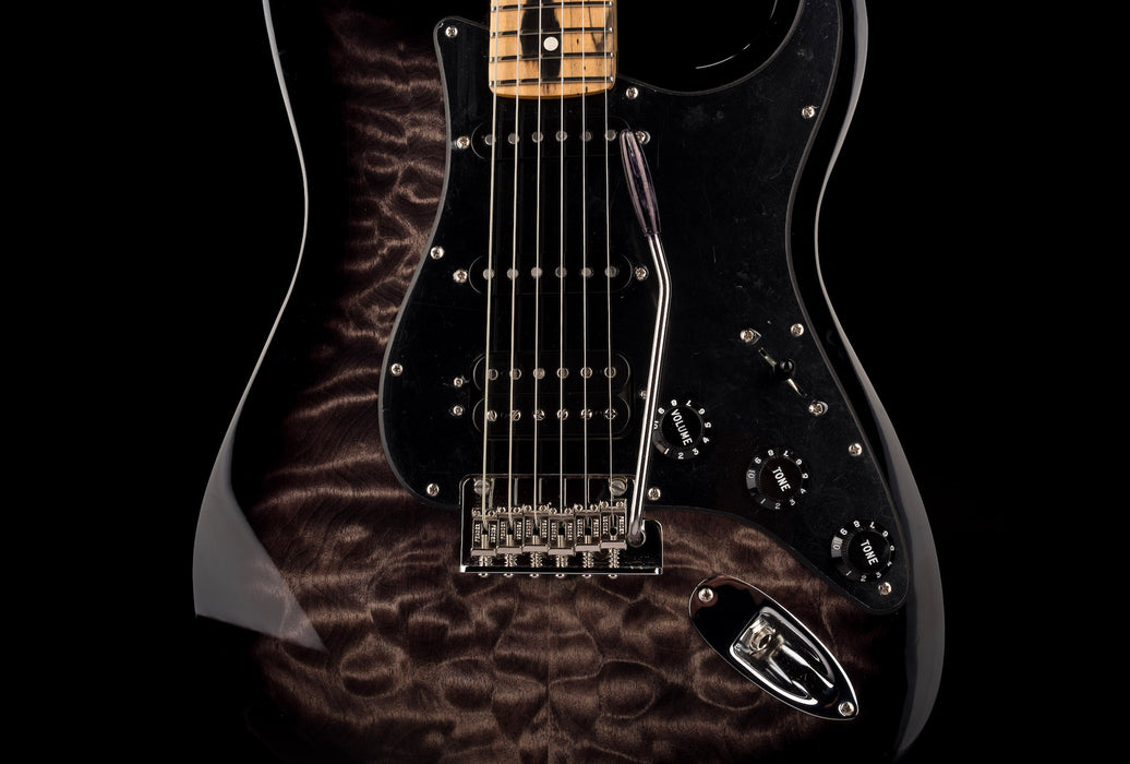 Pre Owned Fender Limited Edition American QMT Stratocaster HSS Pale Moon Trans Black With OHSC