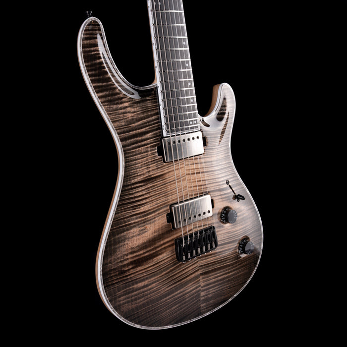 Mayones Regius Core 7 String Baritone 27" Scale 4A Flame Maple Top Black Feather Finish Gloss+Matt