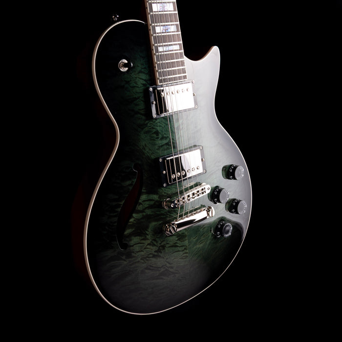 Prestige Guitars Master Built Elite Quilted Maple Semi-Hollow Forest Green Burst with Case