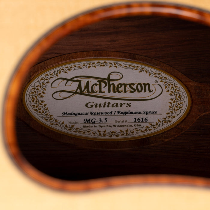 Pre Owned 2010 McPherson 3.5 in Madagascar Rosewood & Engelmann Spruce Natural With OHSC