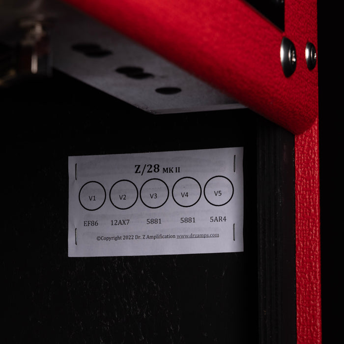 Label on a red and black amplifier with 'Z/28 MK II' branding.
