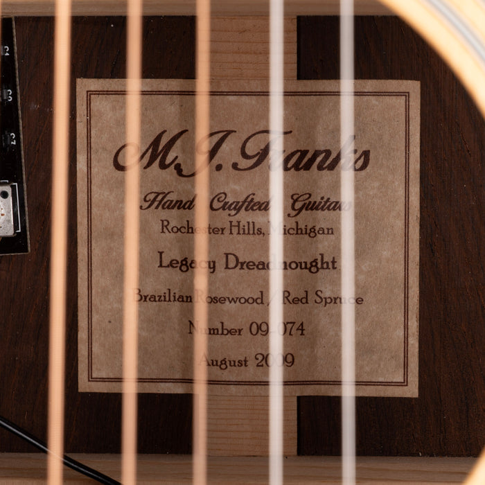 Pre Owned 2009 M.J. Franks Dreadnaught Adirondack-Brazilian Acoustic-Electric Guitar With OHSC