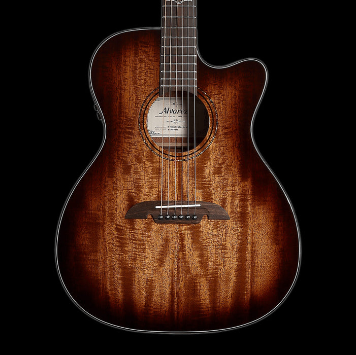 Alvarez AF-66CESHB Cutaway OM/Folk Size Shadowburst Acoustic Electric Guitar Front Crop