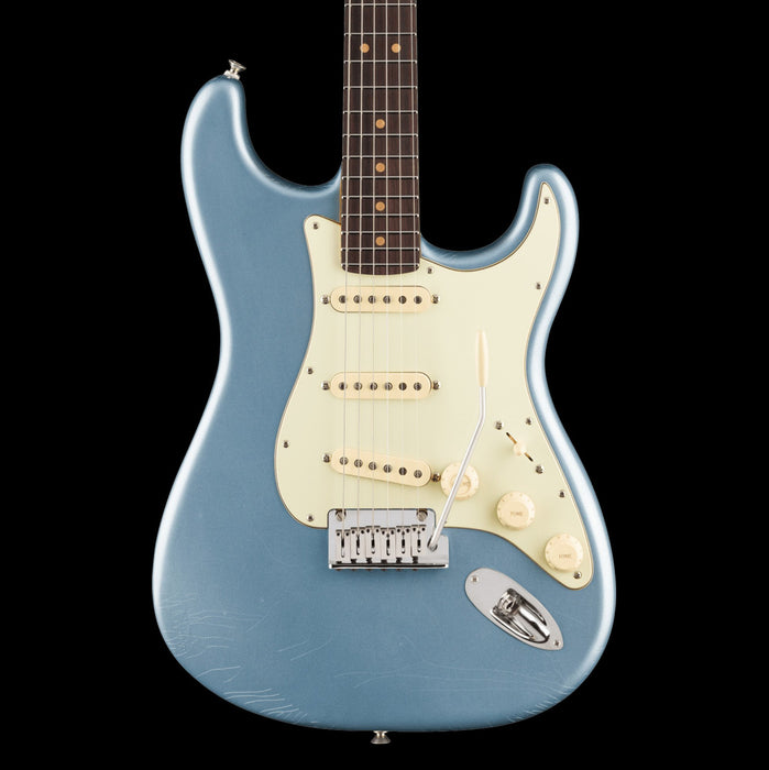 Fender American Ultra Luxe Vintage '60s Stratocaster Ice Blue Metallic Electric Guitar Front Crop