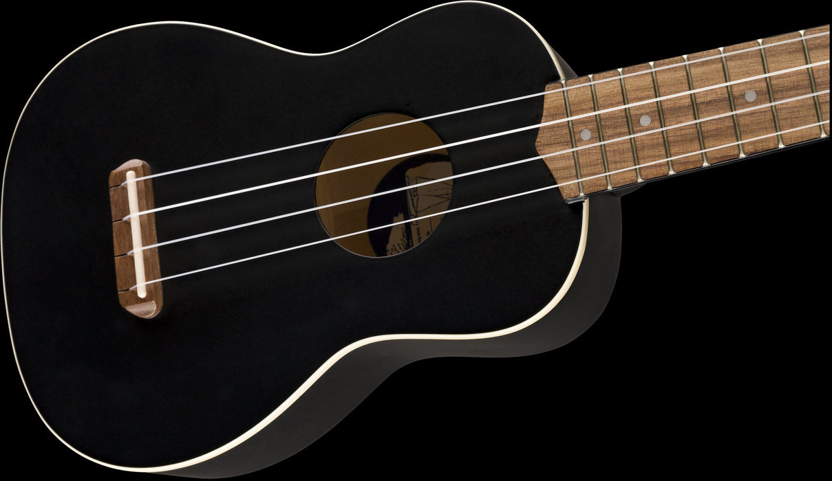 Fender Venice Soprano Ukulele Satin Black Finish Uke Contour Body Right