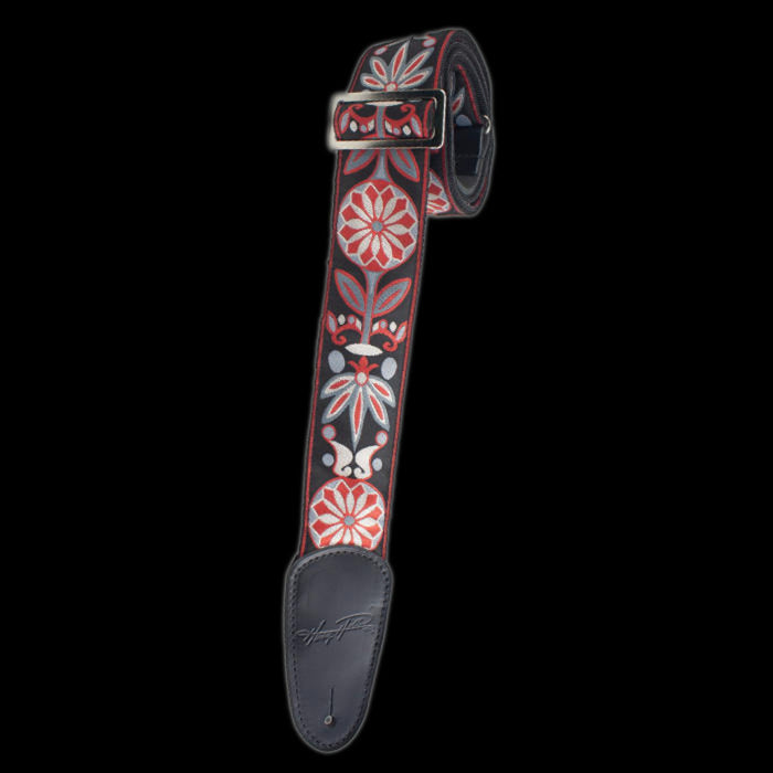 Henry Hiller Jacquard Deluxe Series Straps "Red Blossom" Red White Print On Black Strap - HJQ2DX-39