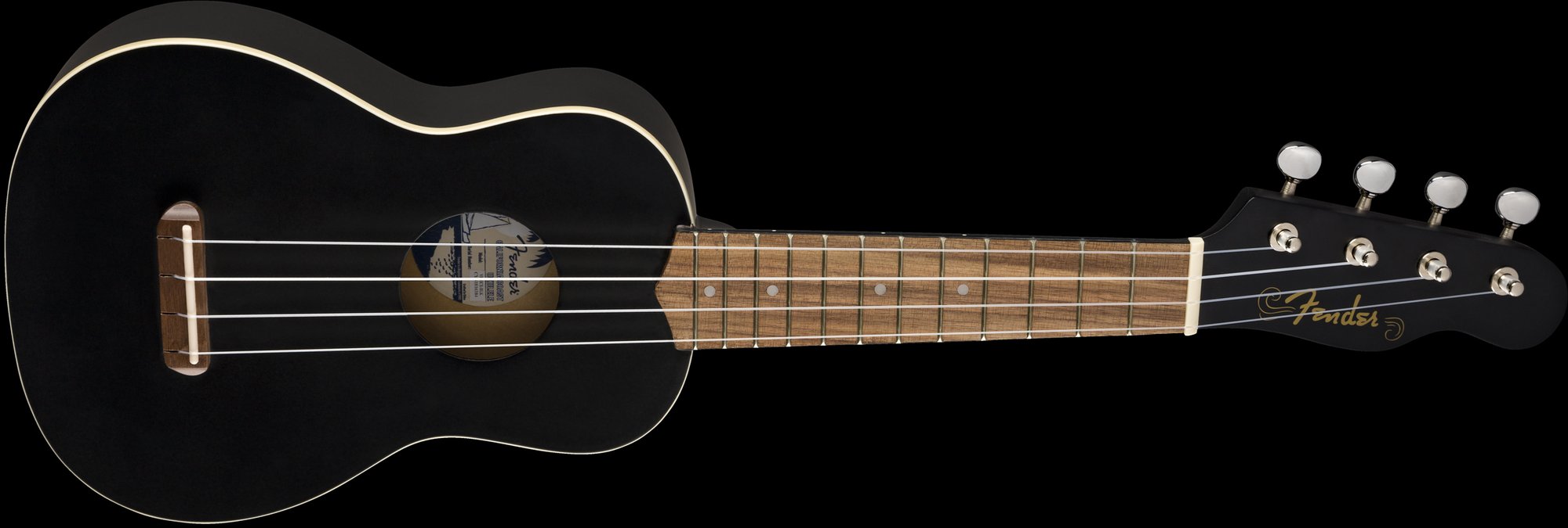 Fender Venice Soprano Ukulele Satin Black Finish Uke Front Angle