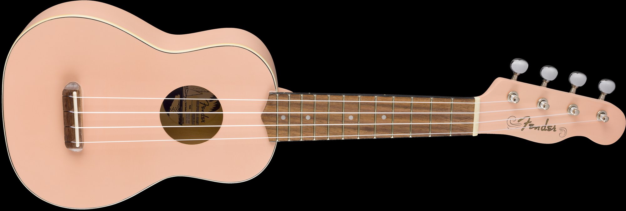 Fender Venice Soprano Uke Walnut Fingerboard Shell Pink Front Angle