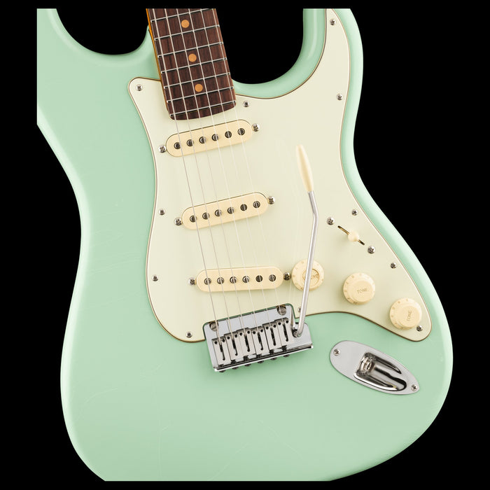 Fender American Ultra Luxe Vintage '60s Stratocaster Surf Green Electric Guitar Front Body Detail