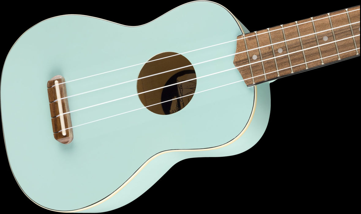 Fender Venice Soprano Uke Walnut Fingerboard Daphne Blue Contour Body Right
