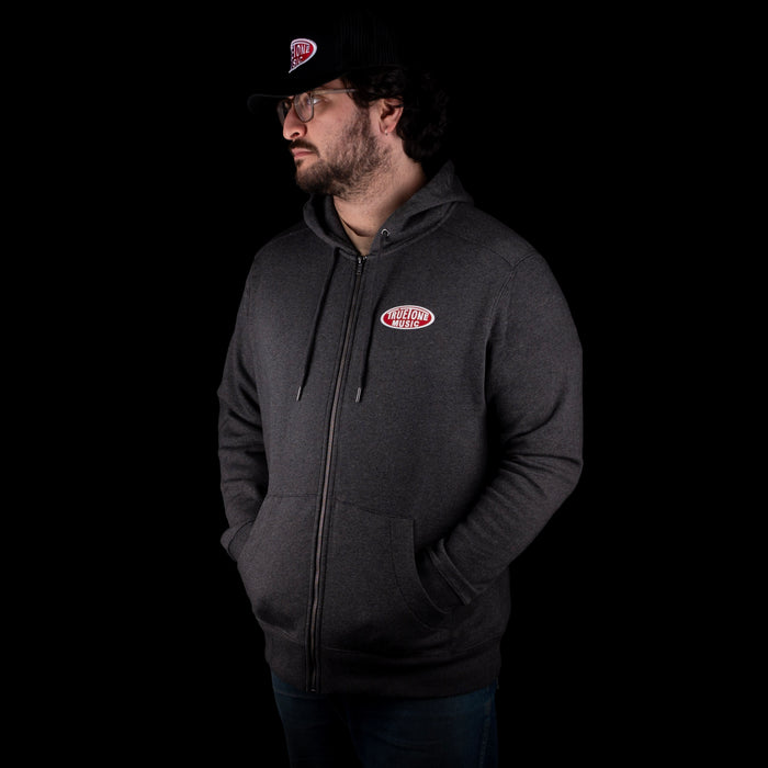 Truetone Music Classic Zip Up Hoodie Dark Charcoal Heather with White & Red Logo