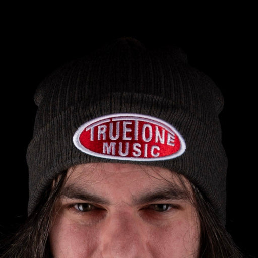 Truetone Music Cuffed Beanie Charcoal Heather with Red & White Logo