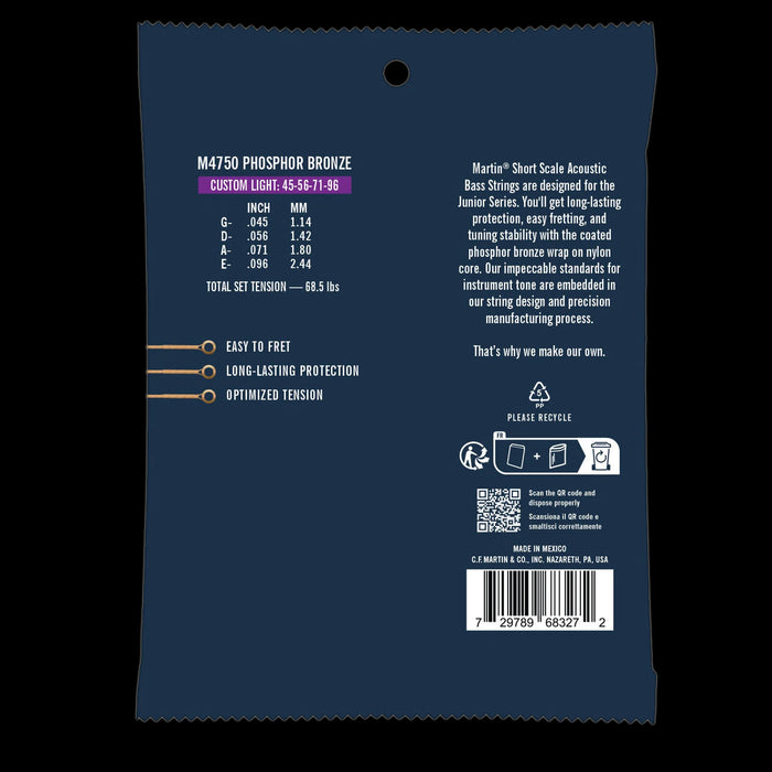 Martin M4750 Short Scale Acoustic Bass Strings Back